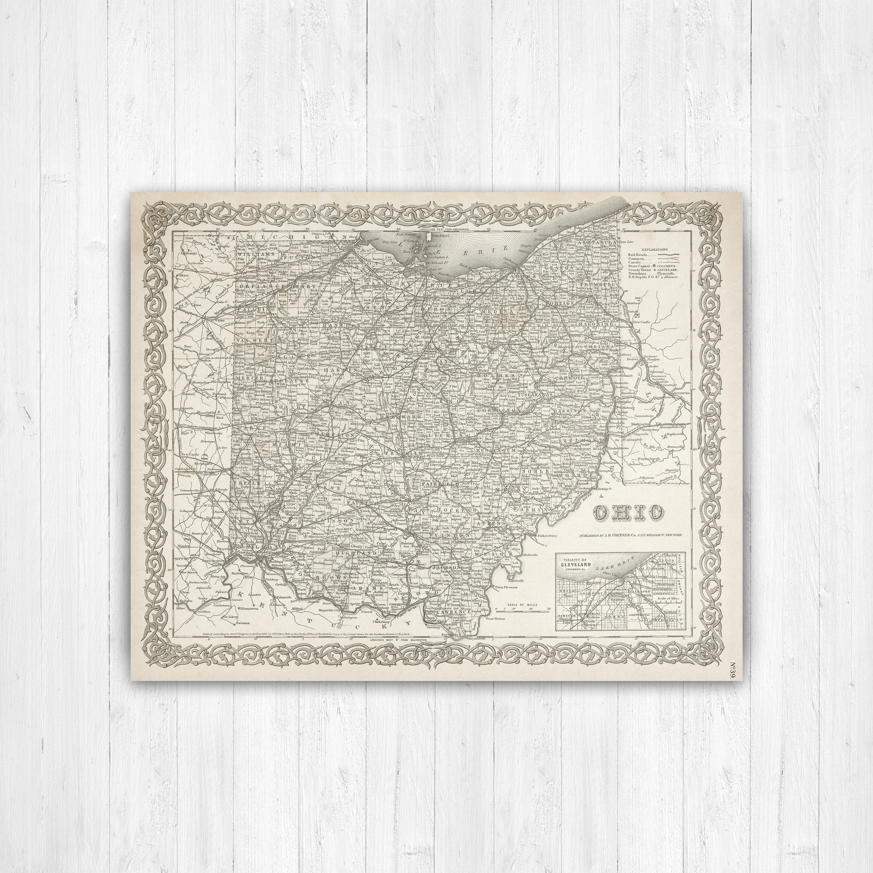 Ohio Antique State Map Print | Canvas Art Printed Marketplace