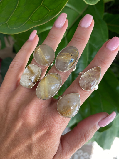 Golden Rutile Quartz Adjustable Ring, Quartz, Silver Ring