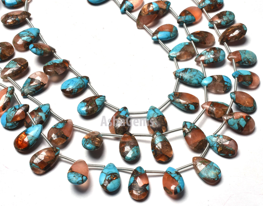 Beautiful Copper Turquoise Smooth Pears Shape Beads, 8.5" Strand Teardrop Bead Beads For Jewelry Craft Sale