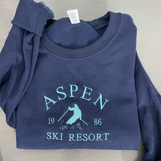 Aspen Ski Resort Embroidered Sweatshirt, Ski Lover's Design, Resort