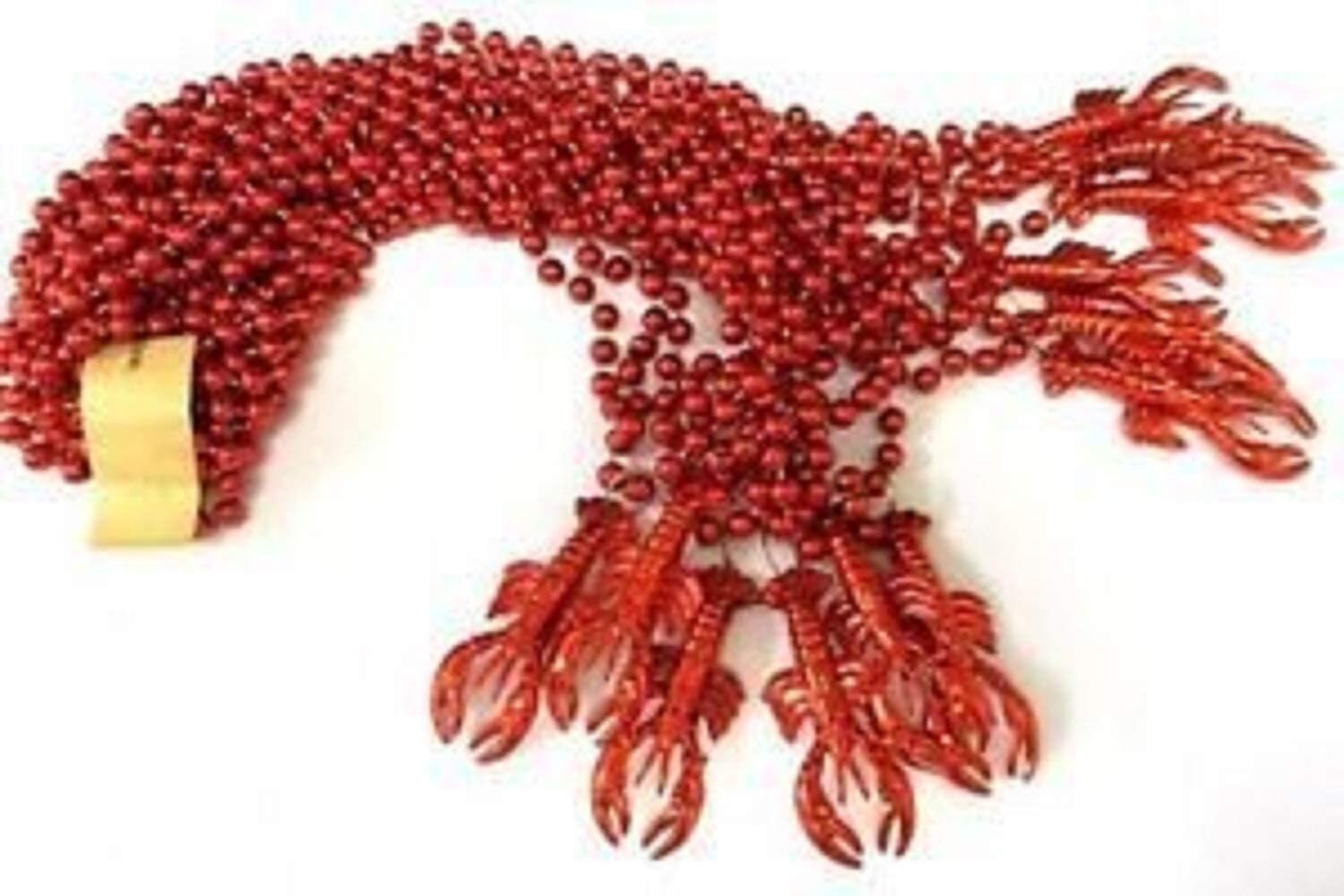 Metallic Red Seafood Boil Party Lobster 1 Dozen Mardi Gras Beads Necklaces Lot