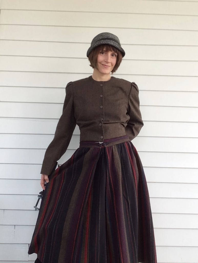 Wool Blend Jacket & Full Striped Skirt 60S Folk Vintage S M