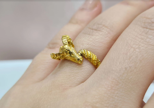 Rams Head Ring 18K Yellow Gold Aries Zodiac Gift Coctail Jewelry Handmade Greek For Her Animal Irmajewellerygr