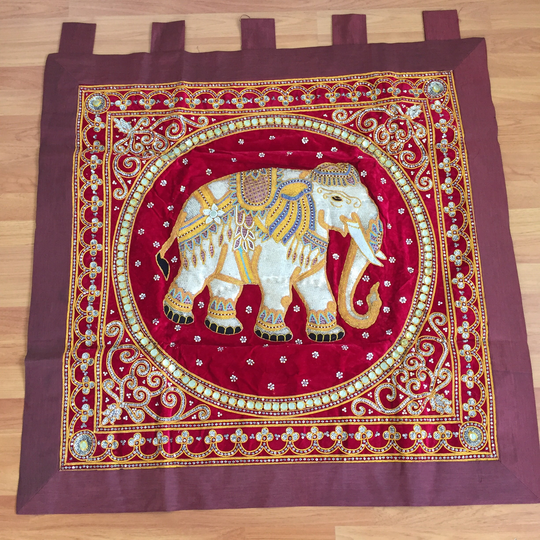 Kalaga Tapestry Wall Hanging Elephant Bead Embroidered Handmade Vintage Thailand Thai Burmese Decor Picture Home Decoration Living Room