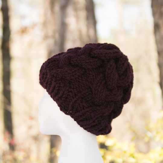 Satin Lined Chunky Wool Blend Hat in Purple For Frizz Free Hair - Large, Winter Beanie Gift Curly