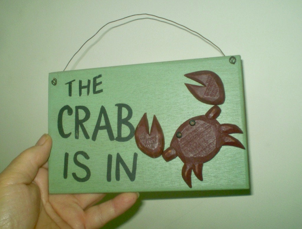 Vintage The Crab Is in Sign - Wooden Sign With Cute 3D Crab On It - Door For Your House - Crab Cancer The Crab - Crabby Sign"