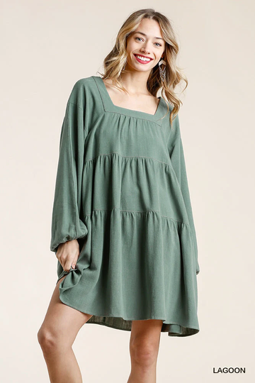 Linen Blend Babydoll Dress