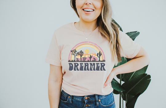 Dreamer Boho Graphic Tee, Women's Shirt, Rainbow Motivational Inspirational Traveler