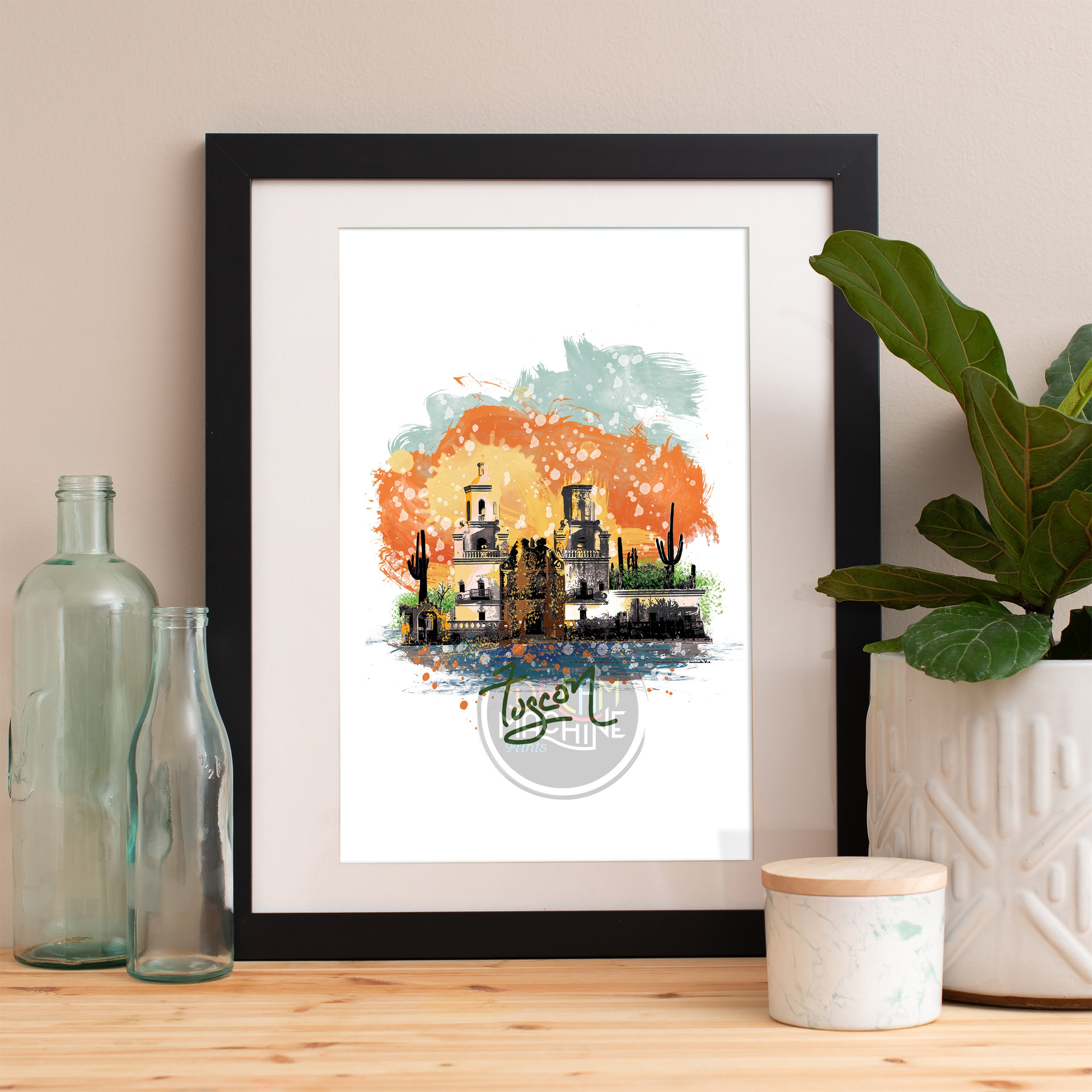 Tucson Print, Skyline, Art, Poster, Watercolor, Art Map, Wall