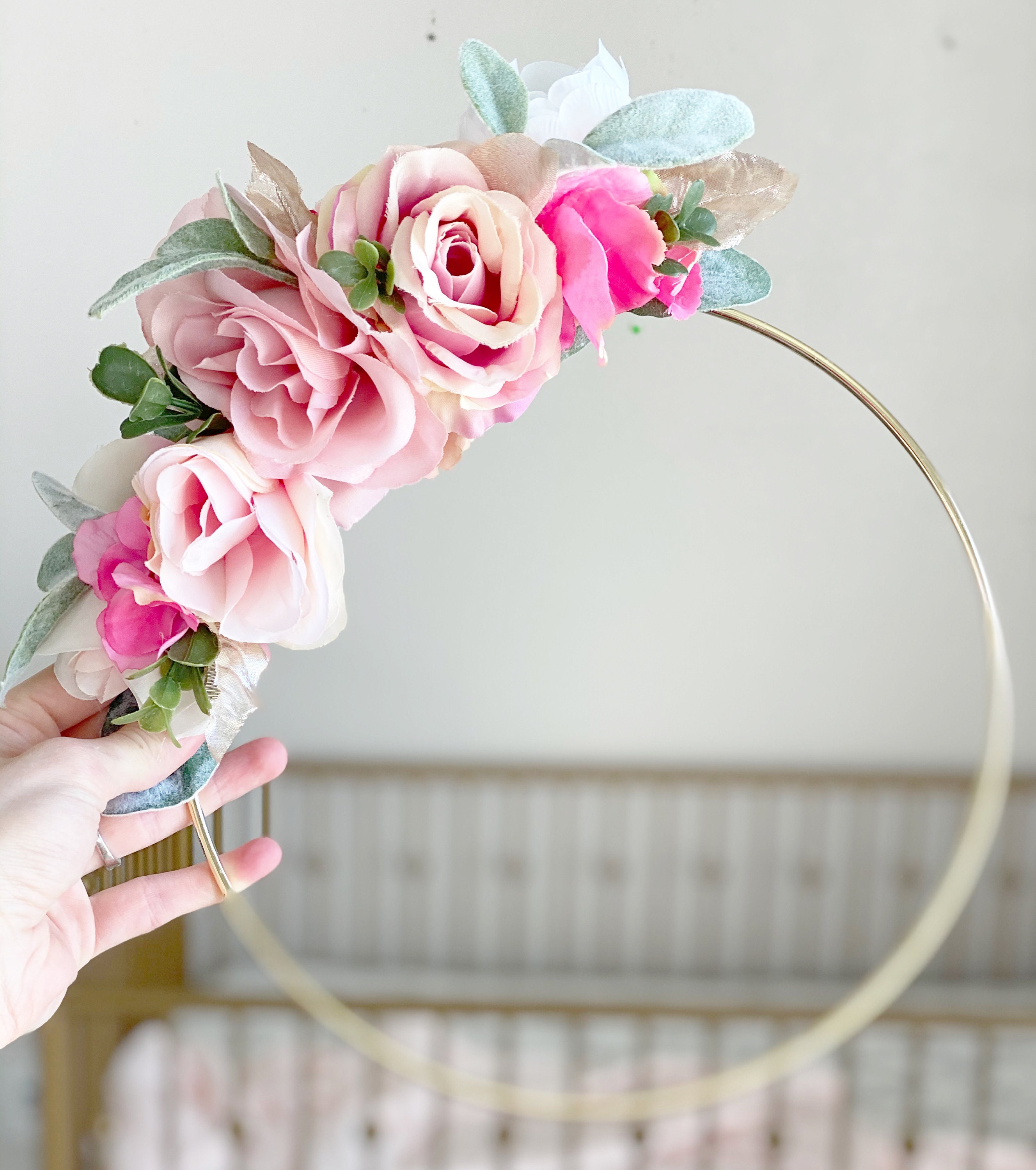 Girl Nursery Flower Wall Decor Girl, Floral Hoop Wreath, Custom Decor, Baby Shower Bridal