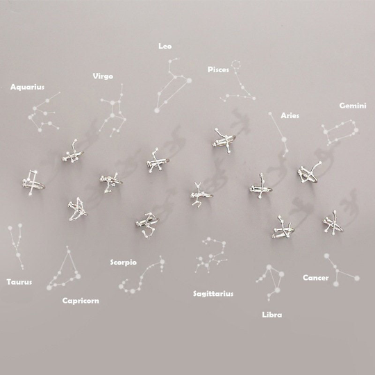 Aries Ear Cuff Diamond Horoscope Earring Pair 925 Silver Constellation Astrology Star Sign Zodiac Wrap Dainty Minimal Everyday Birthday Gift