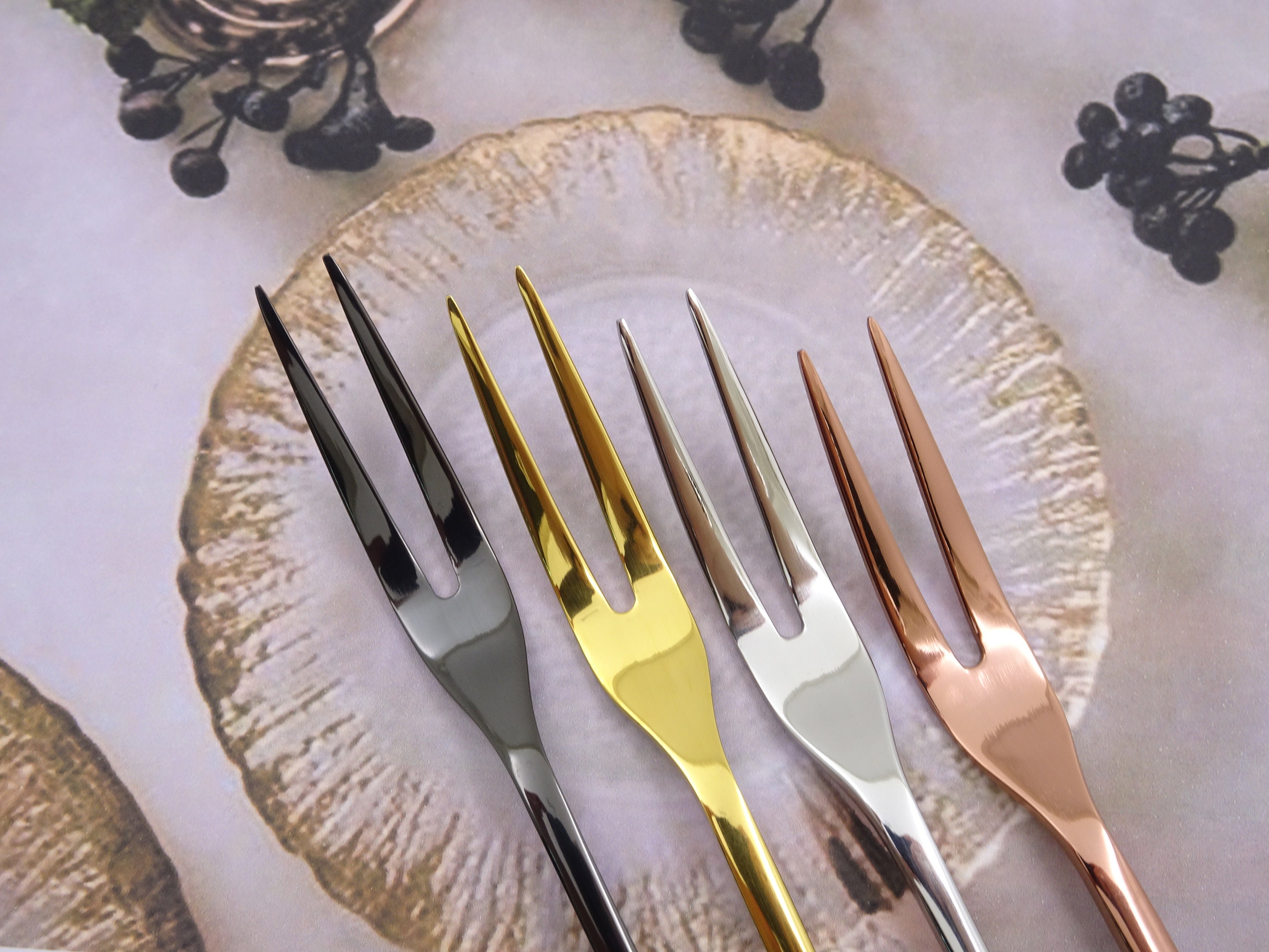 Personalized Engrave Steel Appetizer & Fruit Pickle Color Forks, Mini Table Cocktail Serving Two Prong, Home Decor Family Gift Fork