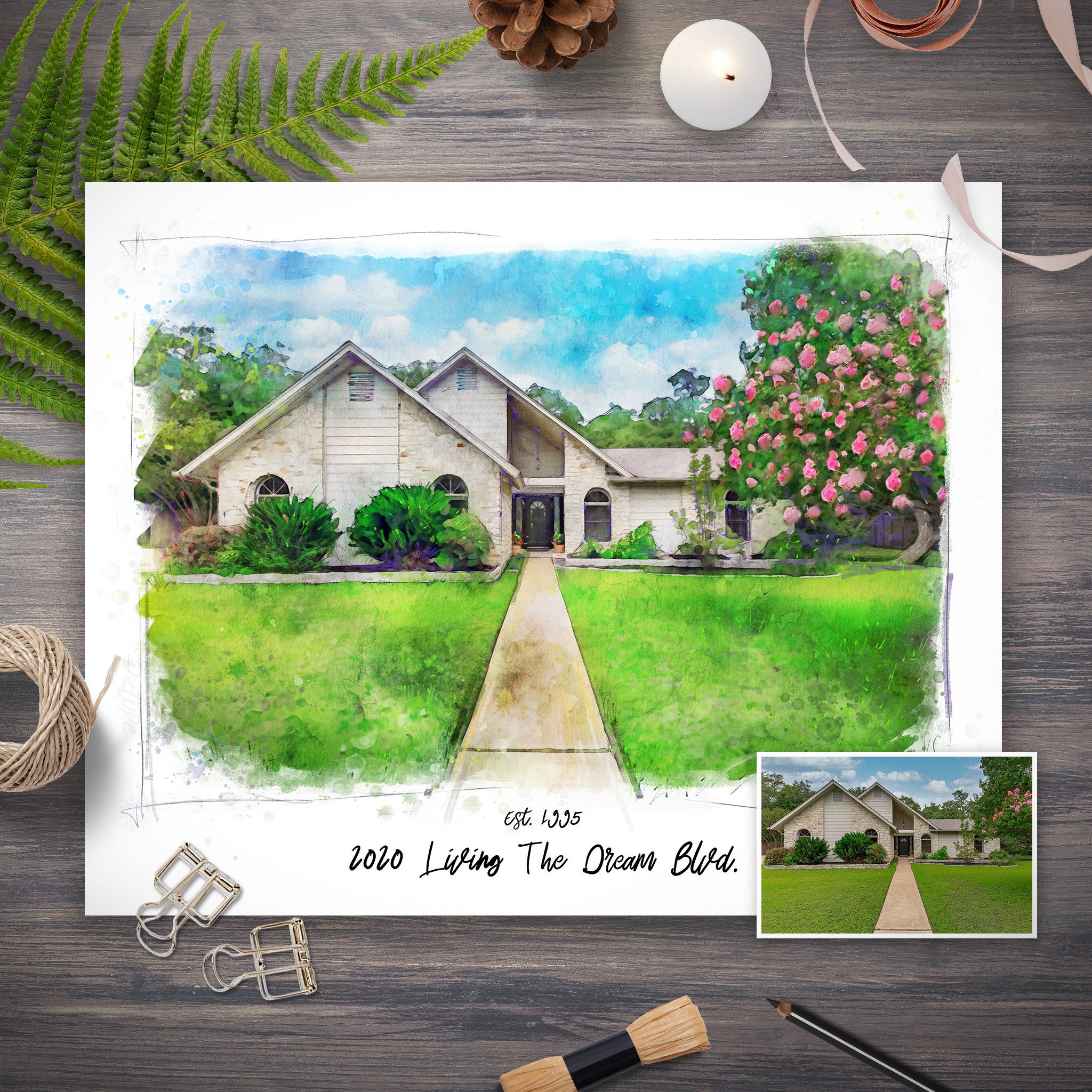 Digital Watercolor Print, Home Portrait From Photo, House Illustration, First Gift, Housewarming, Painting Custom Illustration