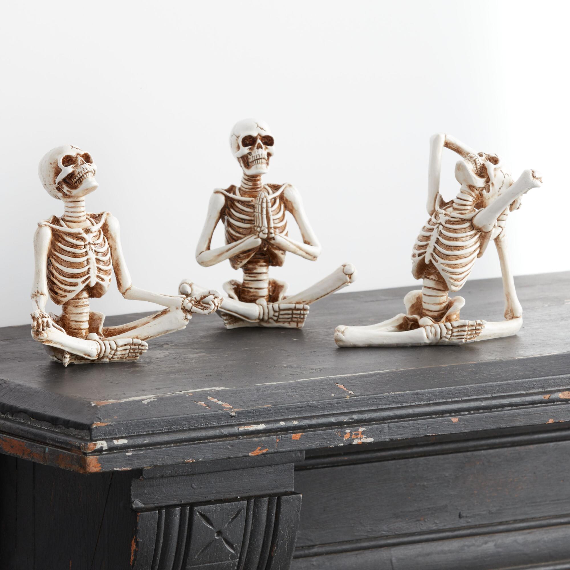Antiqued Yoga Skeleton Decor Set of 3: White - Resin by World Market