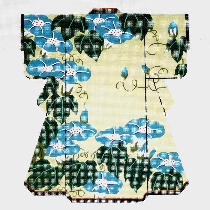 Needlepoint Handpainted Lee Kimono Blue Flower 8x10 -Free Us Shipping