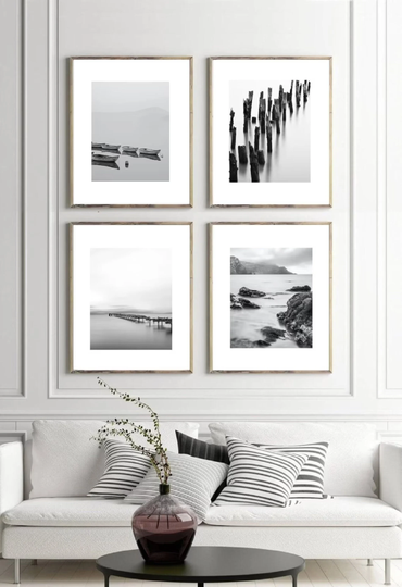 Zestaw 4 Plakatów, Galeria Elegancka Galeria, Czarno Białe Plakaty, Biała Galeria Fotografii, Zdjęcia, Morskie