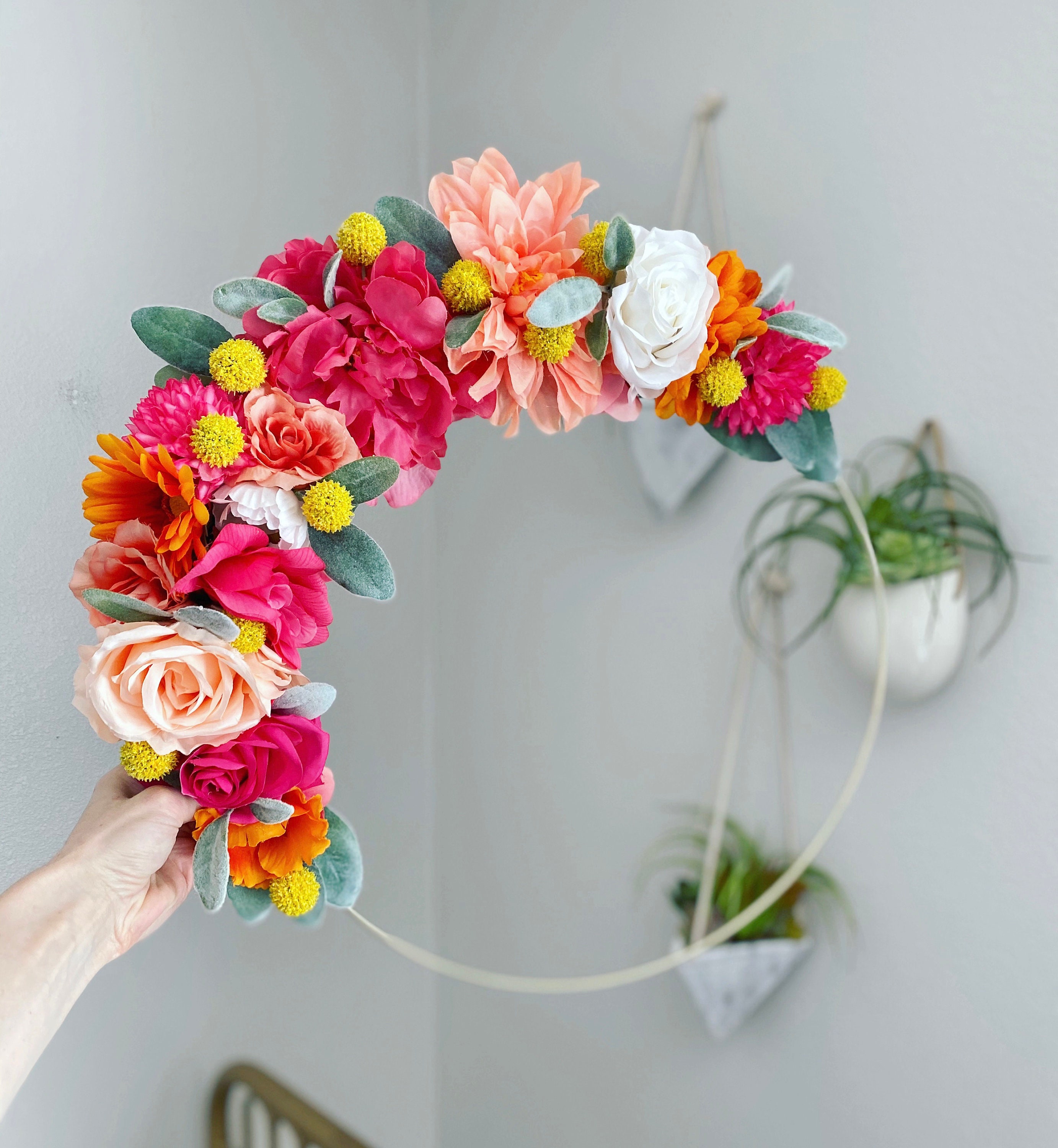 Colorful Wall Art Playroom Decor Boho Hoop Wreath Dorm Room Bohemian Floral