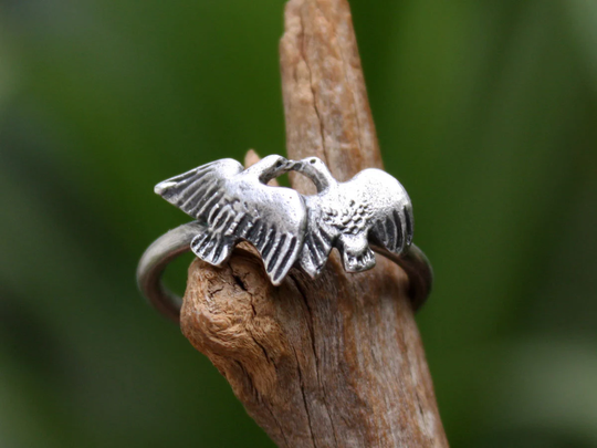 Birds in Love Sterling Silver Ring, Two Flying Birds