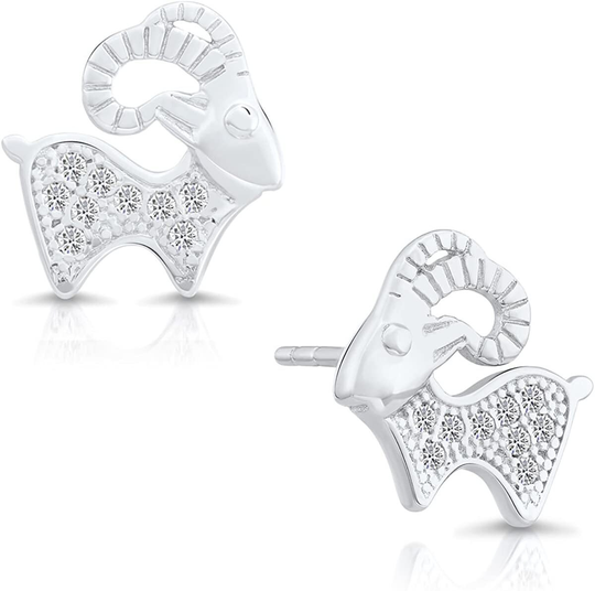 Sterling Silver Animal Themed Stud Earrings With Cubic Zirconia