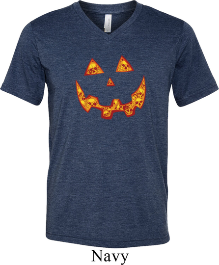 Jack-O-Lantern Skull Halloween Tri Blend V-Neck Tee T-Shirt 18857-C3415