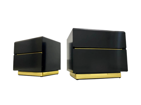 Vintage Pair Of 80S Post Modern Black Lacquer Nightstands By Lane