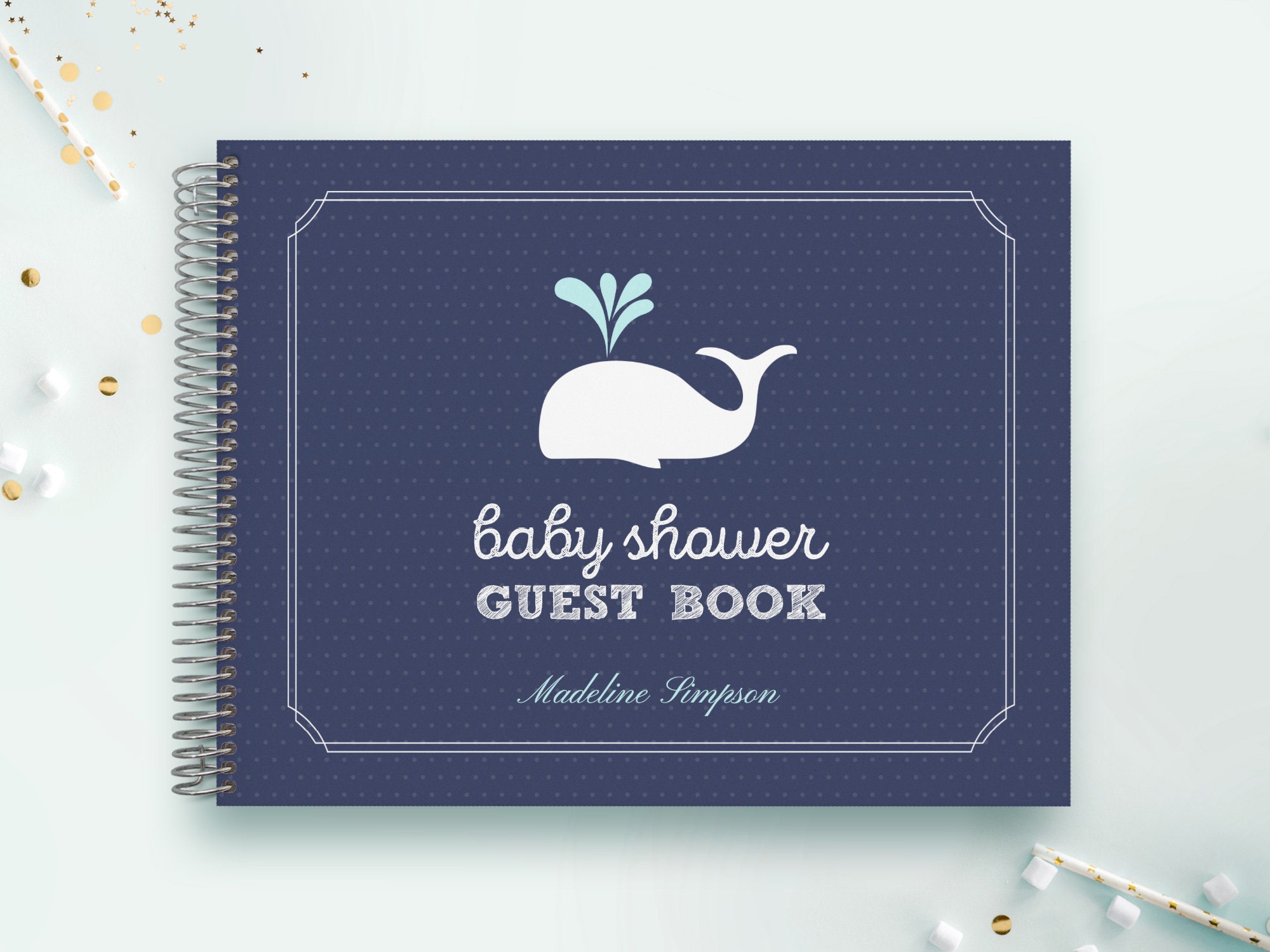 Baby Shower Guestbook | Guestbook Custom Personalized Registry Classic Dots Whale