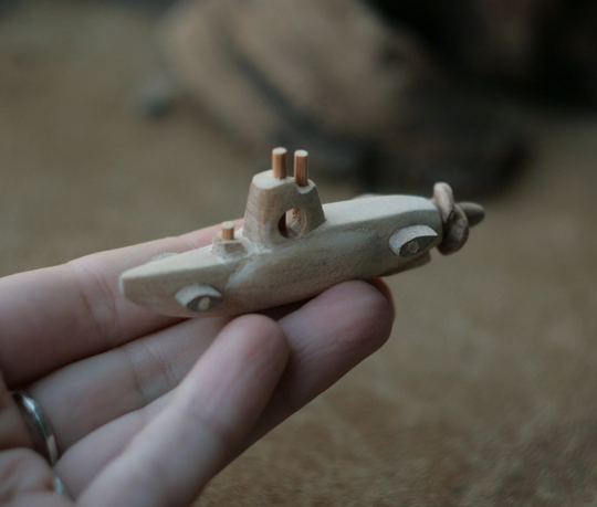 Carved Wood Submarine Ship Model, Collectible Figurine, Gift For Him, Handcarved Figure, Eco Friendly Toy Boat