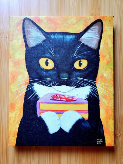 Tuxedo Cat Fish Cake Canvas Print