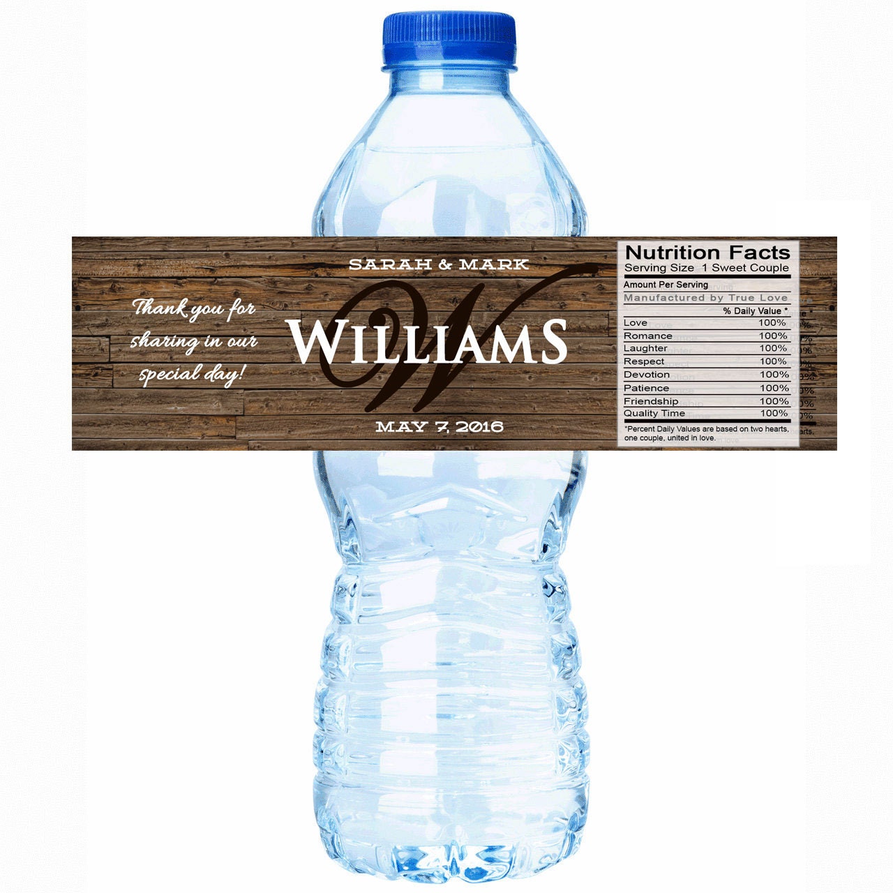 30 Monogram Water Bottle Labels - Rustic Country Wedding Wraps Favors Decor