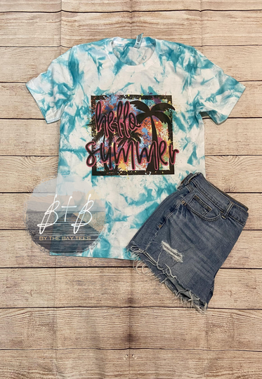 Hello Summer Scrunch Dye Unisex Tee, Tie Dye, Summertime Tee