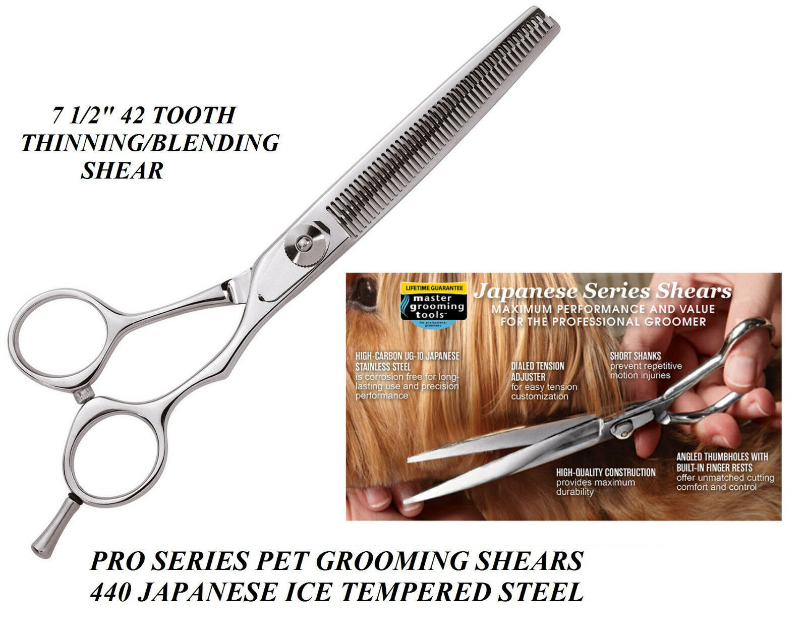 MASTER GROOMING TOOLS 7 1/2" 42 Tooth PRO THINNING SHEAR SCISSOR Thinner Blender