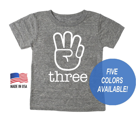 Three Fingers Tri-Blend Third Birthday T-Shirt - Shirt For 3rd Toddler Sizes