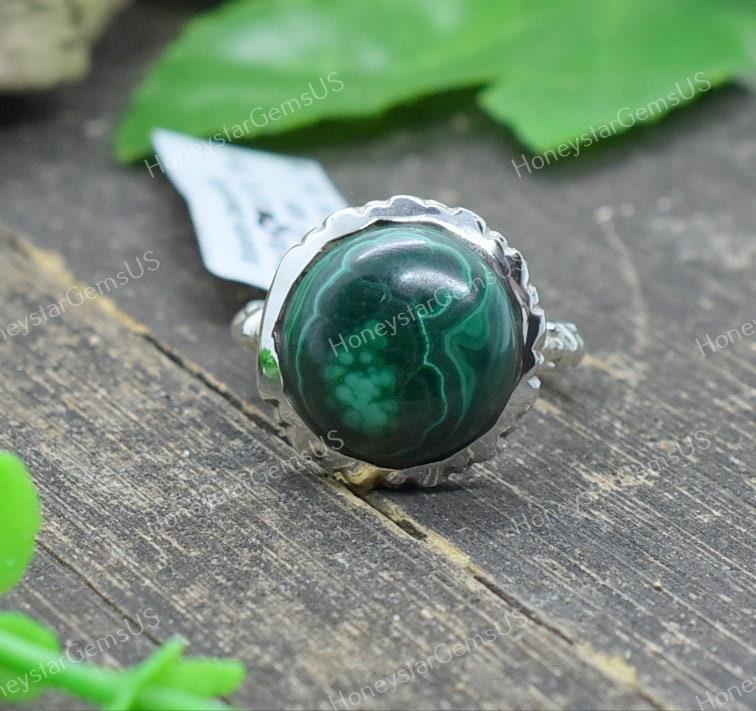 Malachite Ring 8 Us Silver Ring, Fine Jewelry, Statement Gift For Mother, Rings For Women, Costume Jewelry #ha 62 Body