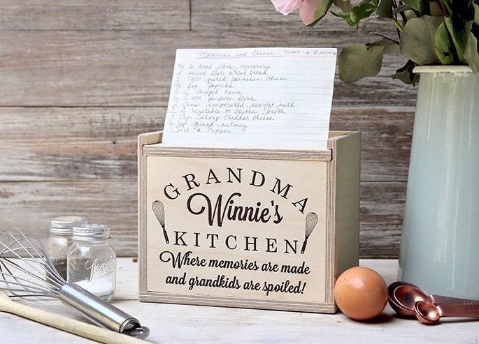 Recipe Box, Engraved Grandma Gift, Wooden Housewarming Gift, Custom Gift21057-Rb02-054