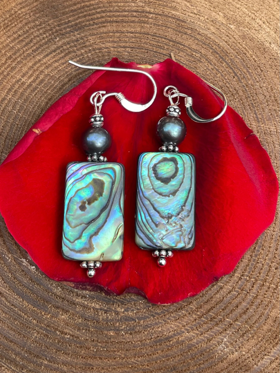 Abalone & Pearl Earrings, Abalone Shell New Zealand Abalone, Jewelry