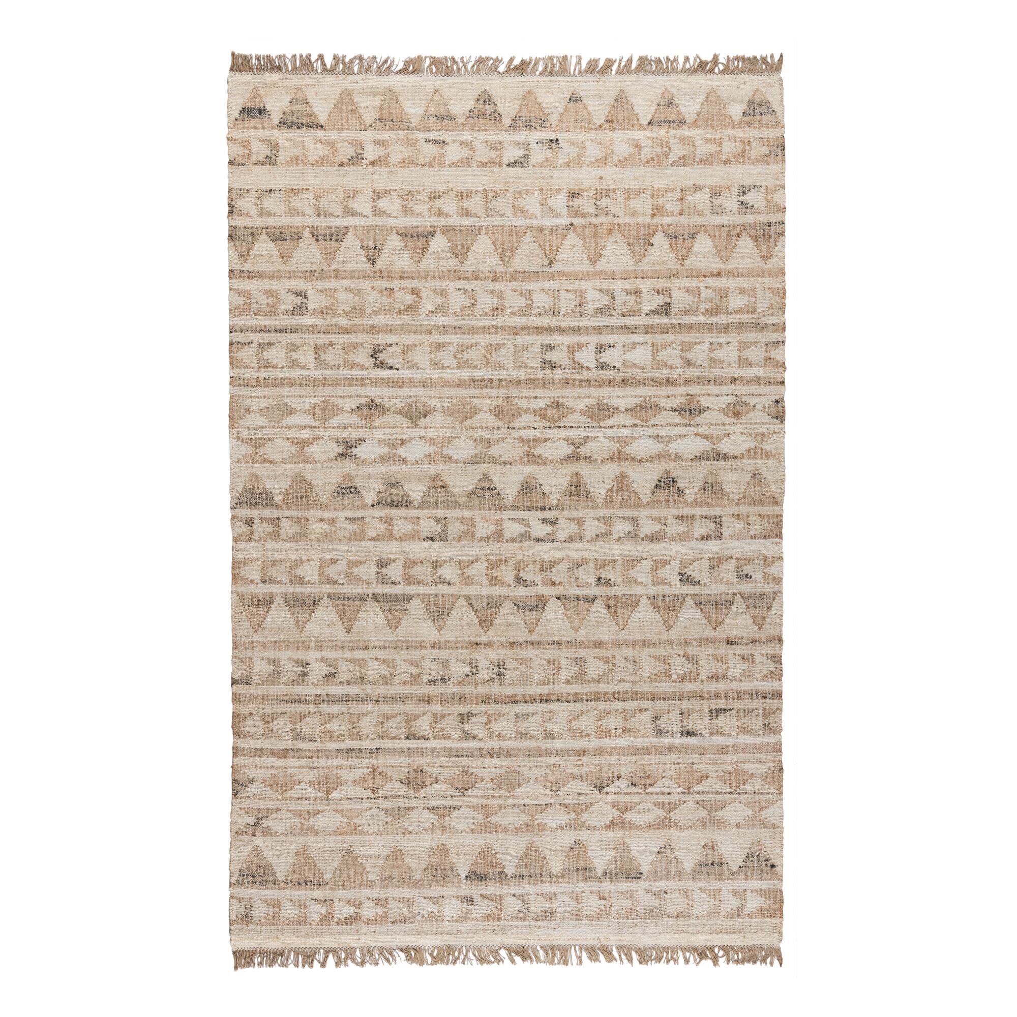 Tan Geometric Stripe Flatweave Jute Rancho Area Rug: Natural - Runner by World Market