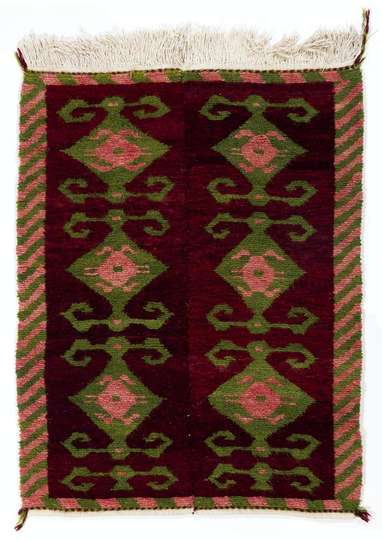 Turkish Handmade Vintage "Tulu" Wool Rug With Ram's Horn Design. 3.7x5 Ft, Bkef23