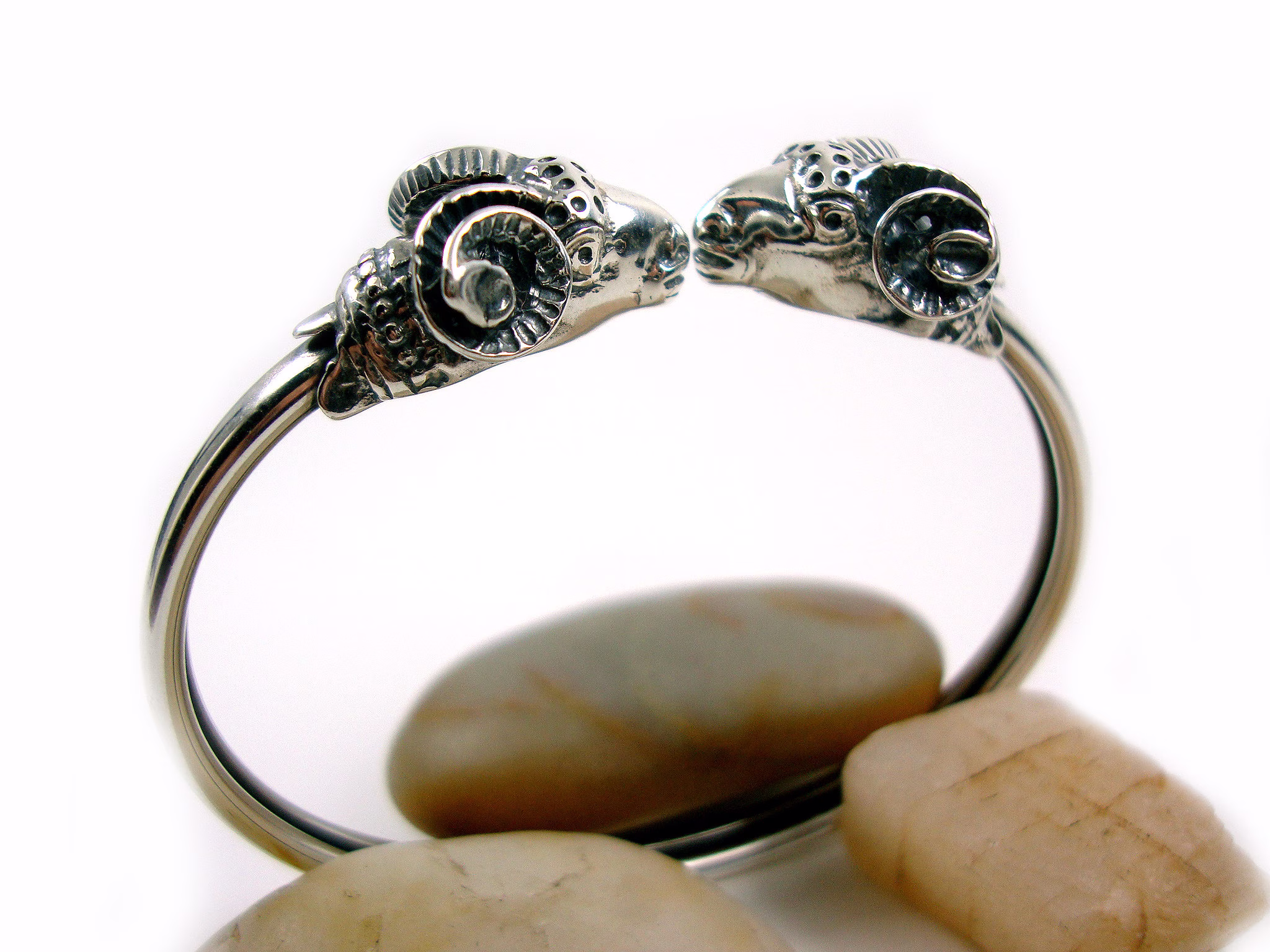 sterling Silver 925 Handmade Double Rams Greek Bangle Bracelet, Head Bangle Griechische Arius Armreif, Jewelry