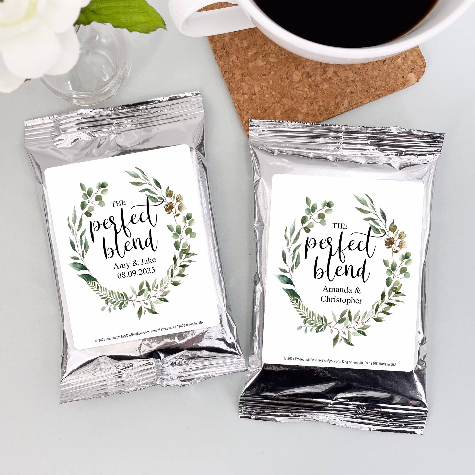 The Perfect Blend Wedding Favor Coffee, Green Reception, Personalized Coffee Favors, Bridal Shower Favors - Set Of 30
