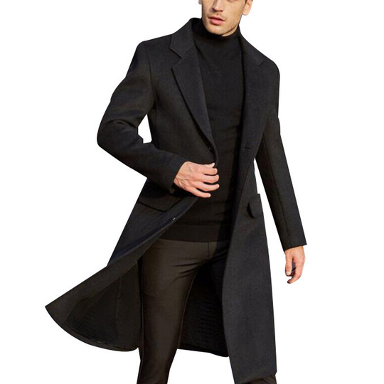 Men's Wool Blend Casual Long Coat - Black, M