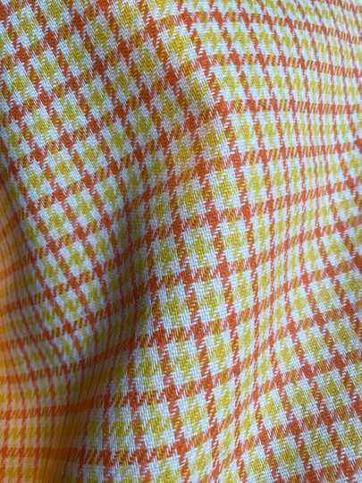 Orange & Yellow Mod Plaid - Vintage Fabric Multi-Colored Wool Blend 70S Washable Deadstock