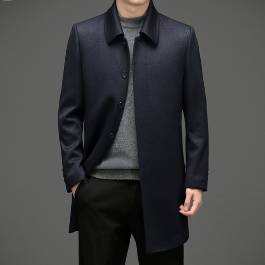 High Quality Wool Coat Men Solid Turn Down Collar Mens Long Coats Smart Casual Jackets Man Overcoats Wool Blends Trench Coat Men - blue, xxl