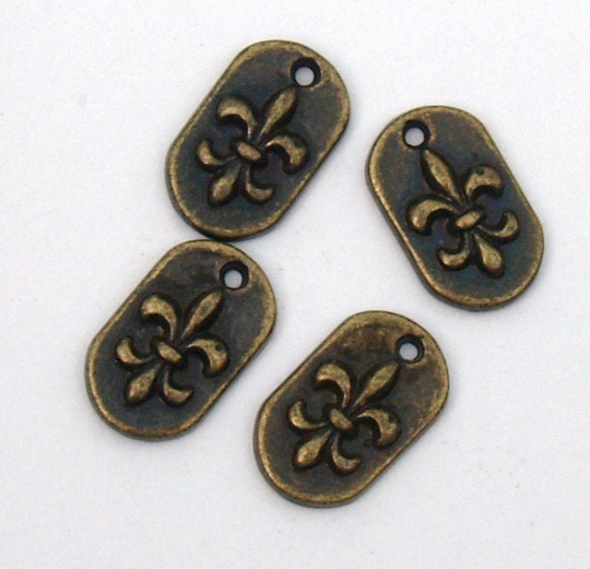 10 Antique Brass Fleur De Lis Dog Tag Charm Cross 14x 8mm Nola Saints Pendant Jewelry Components Scrapbooking Supplies Altered Art Supply