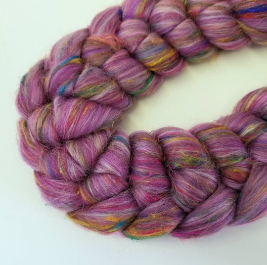 Silk Road Blend Spinning Fiber Merino Sari Silk Bamboo Rayon Top Roving Wild Orchid 4 Oz