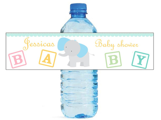 Baby Boy Elephant Shower Theme Water Bottle Labels Perfect For Your Celebration & Events With An Animal Circus Theme