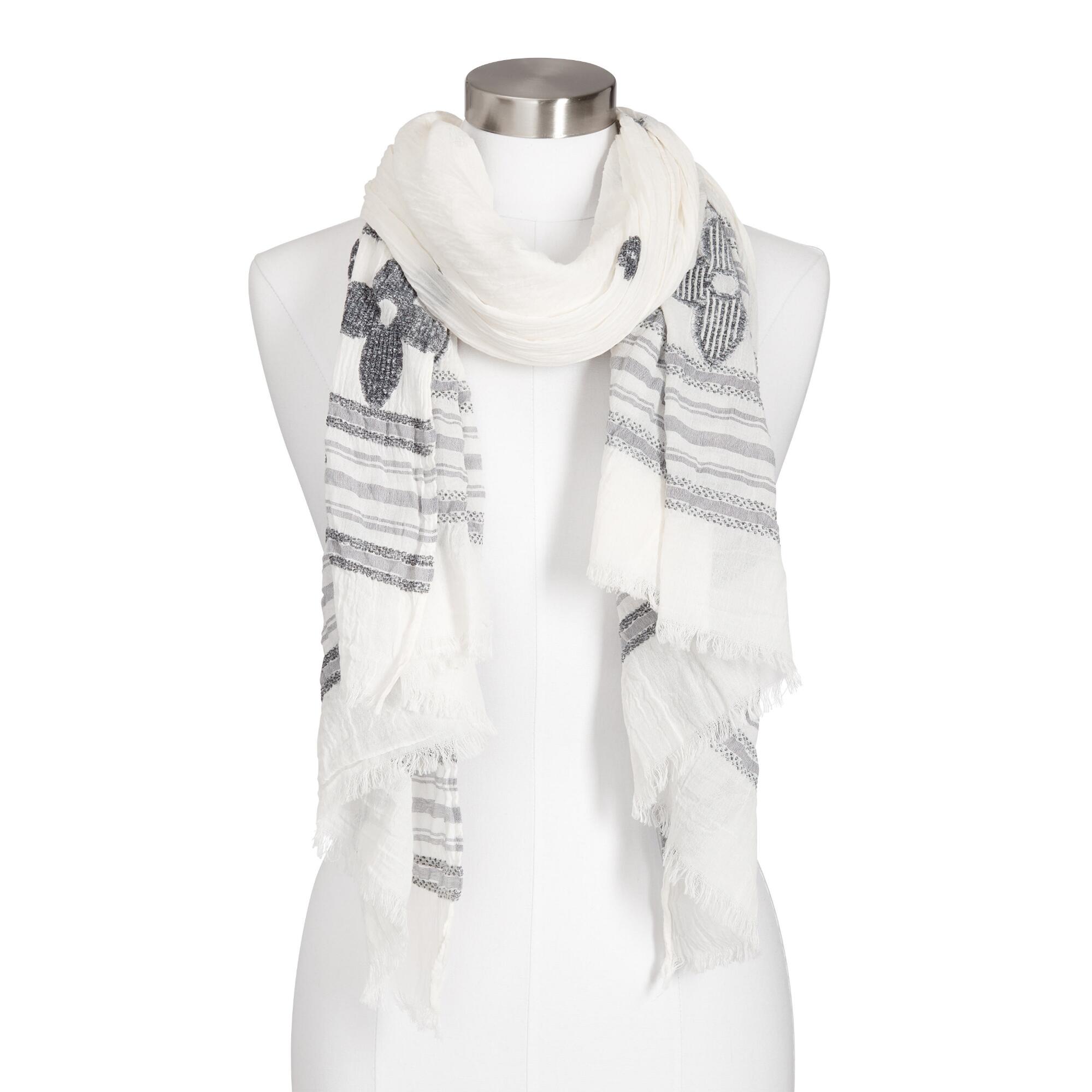 Gray And White Boucle Geometric Scarf by World Market