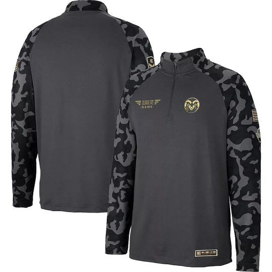 Men's Colosseum Charcoal Colorado State Rams OHT Military Appreciation Long Range Raglan Quarter-Zip Jacket, Size: Medium, CST CHARCO