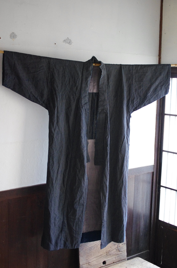 Vintage Indigo-Dyed Cotton Checkered Kimono