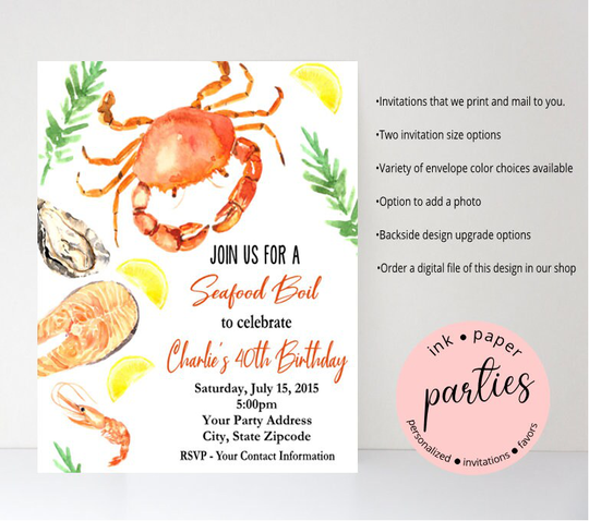 Crab Seafood Feast Shower Or Birthday Annual Party Chalkboard Invitations Invites ~ We Print & Mail To You
