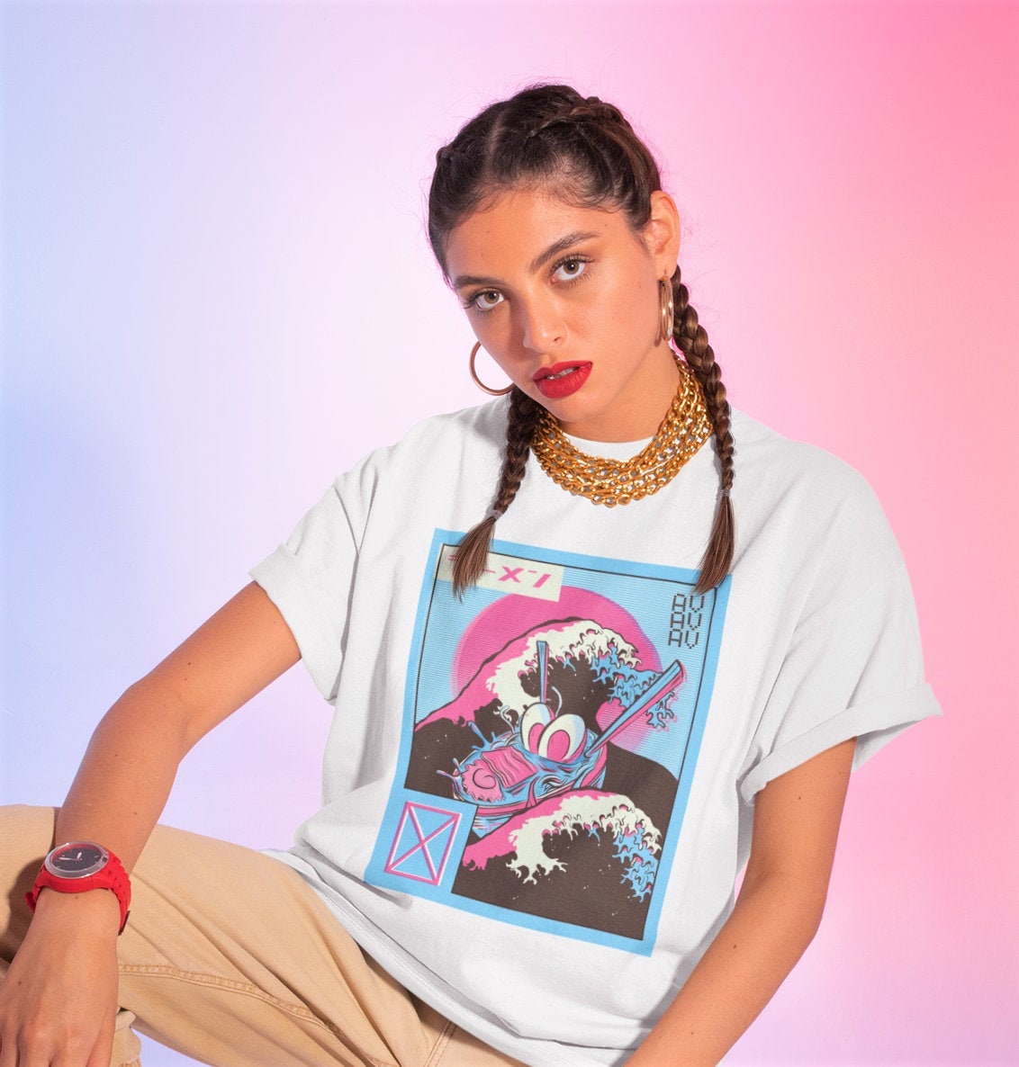 Great Wave Ramen Shirt-Kawaii Shirt, Aesthetic Shirt, Kawaii Clothing, Kawaii Clothes, Kawaii Tshirt, Aesthetic Clothing, Art Shirt, Kanagawa Shirt